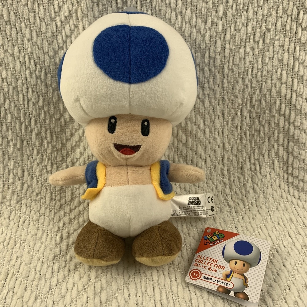 Nintendo Store Blue Toad All Star Plush‎ 8" Super Mario Bros Little Buddy Japan